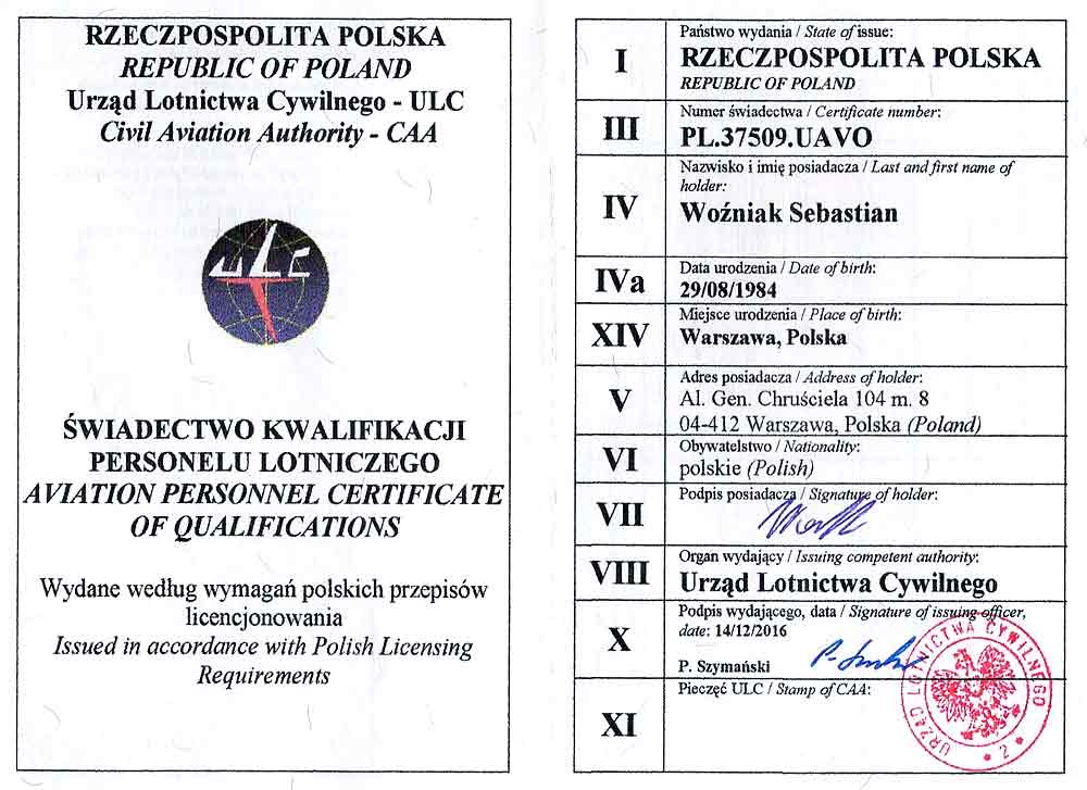 Drone X Vision - Uprawnienia i licencja UAVO - Urząd lotnictwa cywilnego (ULC) - Sebastian Woźniak