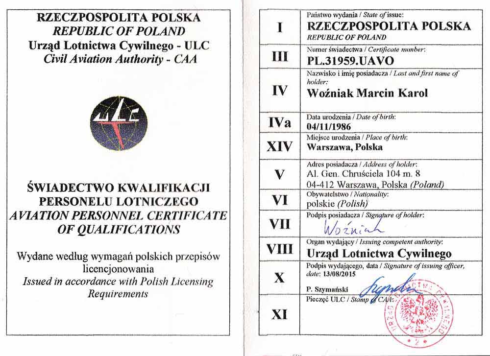 Drone X Vision - Uprawnienia i licencja UAVO - Urząd lotnictwa cywilnego (ULC) - Marcin Woźniak
